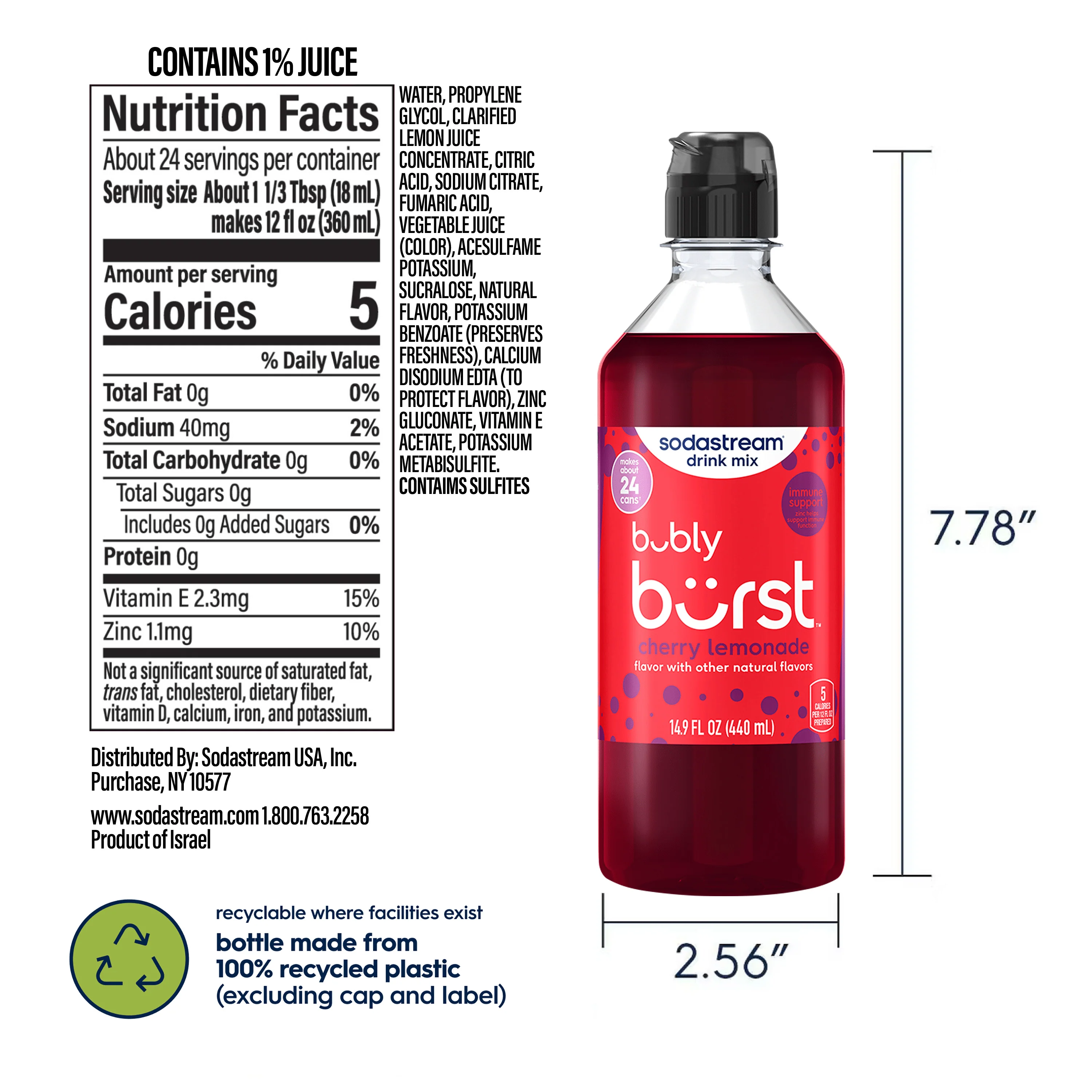 Sodastream bubly burstĀ® Cherry Lemonade Drink Mix 440ml - Image 6
